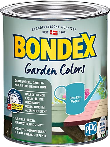 Bondex Garden Colors Starkes Petrol 0,75 L für 9 m² | Halbdeckende Farbe | Vintage-Flair | Dekorative Holzfarbe | seidenmatt | Holzlasur von Bondex