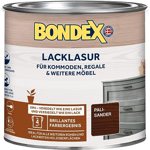 Bondex Lacklasur Palisander 0,375 L für 3,75m² | 2in1 - veredelt und versiegelt | Wasser- und Schmutzabweisend | Sicherheit für Kinderspielzeug nach DIN EN 71-3 | Seidenglänzend | Holzlasur von Bondex