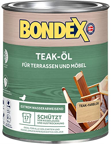 Bondex Teak Öl Farblos 0,75 L für 17 m² | Extrem wasserabweisend | Schützt vor Rissbildung und Austrocknung | Atmungsaktiv | matt | Holzöl | Holzschutz von Bondex