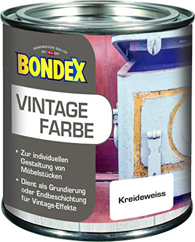 Bondex Vintage Farbe Kreideweiß 0,375 L für 5 m² | Kreative Innengestaltung | Vintage-Effekt | Pflegt und schützt | Seidenmatt | Möbelfarbe | Dekofarbe von Bondex