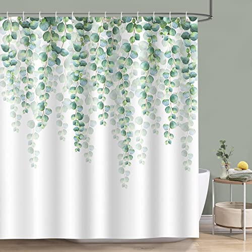 Bonhause Duschvorhang Eukalyptus Grüne Blätter Pflanze Duschvorhänge 180 x 200 cm Anti-Schimmel Wasserdicht Polyester Stoff Waschbar Bad Vorhäng für Badzimmer mit 12 Haken von Bonhause