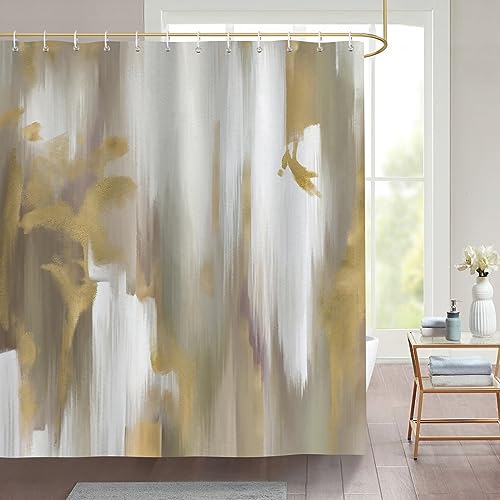 Bonhause Duschvorhang Grau Gold Marmor Abstrakter moderner Luxus Duschvorhänge 180 x 180 cm Anti-Schimmel Wasserdicht Polyester Stoff Waschbar Bad Vorhäng für Badzimmer mit 12 Haken von Bonhause