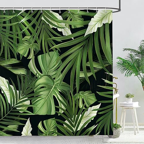Bonhause Duschvorhang Tropische Palmblätter Grüne Pflanze Duschvorhänge 180 x 200 cm Anti-Schimmel Wasserdicht Polyester Stoff Waschbar Bad Vorhäng für Badzimmer mit 12 Haken von Bonhause