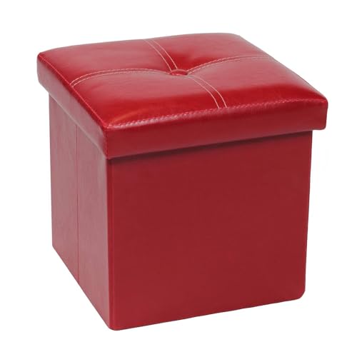 Bonlife Rot Kunstleder Sitzhocker Kinder,Faltbarer Hocker mit Stauraum,Aufbewahrungsbox Kinder mit Deckel,Maximale Belastung 120kg 30x30x30cm von Bonlife