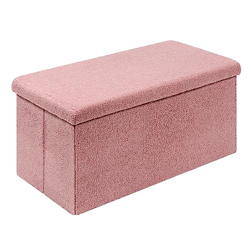 Bonlife Sitzbank mit Stauraum, Faltbare Sitzbank, Samt Fußhocker Truhen Aufbewahrungsbox mit Deckel, Rosa, 80 x 40 x 40 cm von Bonlife