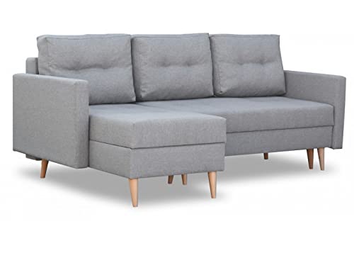 Bonni Ecksofa Malmo mit Schlaffunktion, Eckcouch, Schlafsofa, L-Form Sofa, Polsterecke mit Bettkasten, Klappsofa, Schlafcouch, Bettsofa, Couchgarnitur, Sofagarnitur (grau) von Bonni