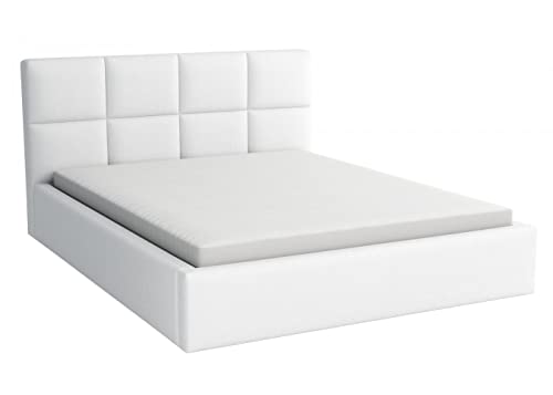Bonni Polsterbett Alaska 140x200cm Bett mit Matratze und Lattenrost Doppelbett mit Bettkasten Holzbett Stauraumbett (Weiß) von Bonni