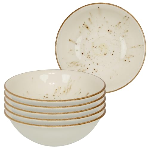 Bonsoo Teller 6er Set aus PORZELLAN I spülmaschinen-, mikrowellen-, kratzfest I moderne Teller handbemalt I Tellerset 6 Personen (Creme - braun gesprenkelt, 14 cm), YO-AJNT-8I87 von Bonsoo