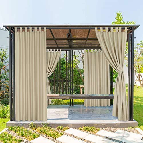 BONZER Wasserdichte Outdoor-Vorhänge für Terrasse, wetterfeste Schlaufen, Outdoor-Sichtschutzvorhänge für Veranda, Pergola, Pavillon, Deck, 132 x 241 cm, Beige von Bonzer