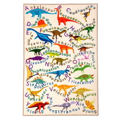 Booooom Jackson Kinder Teppich Dinosaurier 100 x 150 cm Alphabet Teppich pädagogischer Teppich für Spielzimmer Klassenzimmer Kinderzimmer Kinderzimmer von Booooom Jackson