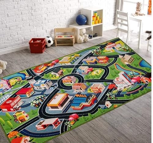 Booooom Jackson Spielteppich Kinder Straßen 3D 100x200 cm Kinderteppich Zum Mit Rutschfester - Auto Spielteppich Kinderspielmatte von Booooom Jackson