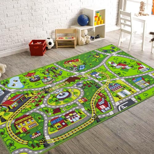 Booooom Jackson Kinder Spielteppich Straße,Straßenteppich Kinder,Spielteppich Züge,Auto Spielteppich,Autoteppich Kinder,Spielteppich rutschfest von Booooom Jackson