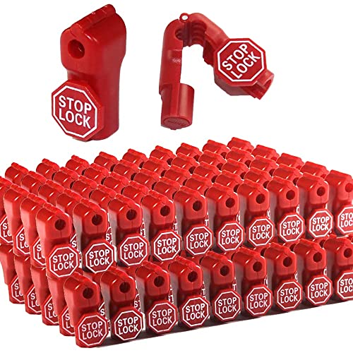 Booso Peg Hook Lock Stop Lock 100 Stück Kunststoff Rot Stop Lock Anti-Diebstahl Schloss Einzelhandel Pin Haken Sicherheitsanzeige Hakenschloss von Booso