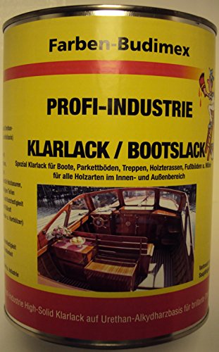 Farben-Budimex Profi-Industrie Klarlack/Bootslack/farblos/seidenmatt / 750 ml/Spezial Klarlack für Boote, Parkettböden, Treppen, Holzterassen, Möbel u.v.m. Lösemittelbasis) von Bootslack / Klarlack