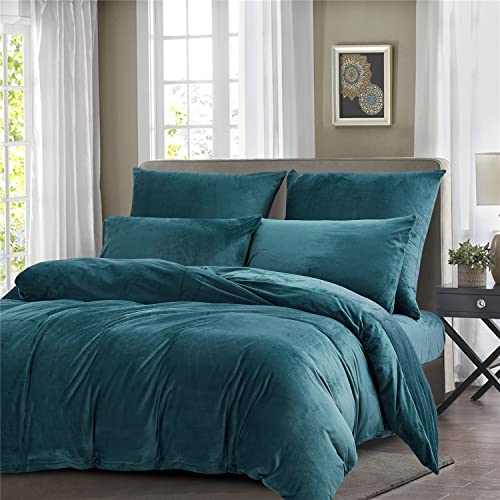 Boqingzhu Plüsch Bettwäsche 220×240cm Biber Petrol Blau Flanell Winter Warm Kuschelig Flauschig Bettwäsche Teddy Fleece Samt Cashmere Touch Bettbezug 220×240cm mit Reißverschluss von Boqingzhu