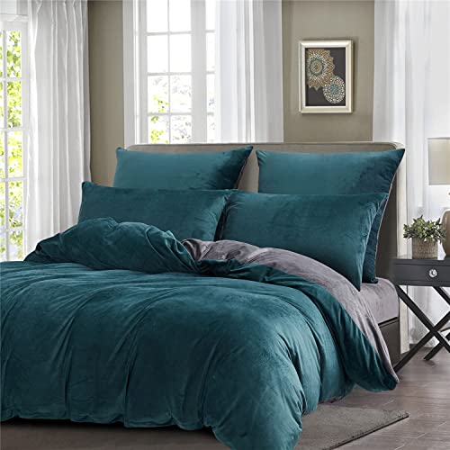 Boqingzhu Plüsch Bettwäsche 220×240cm Biber Petrol Blau Grau Flanell Winter Warm Kuschelig Flauschig Wende Bettwäsche Teddy Fleece Samt Cashmere Touch Bettbezug 220×240cm von Boqingzhu