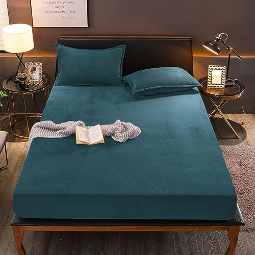 Boqingzhu Flauschige Plüsch Spannbettlaken 180x200cm Petrol Blau Fleece Flanell Cashmere Touch Spannbetttuch Winter Kuschelig Bettlaken für 25 bis 30cm Matraze von Boqingzhu