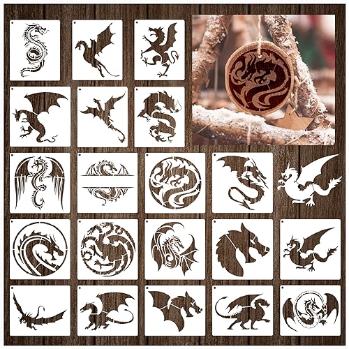 20 Stück Drachen Schablonen Vorlage Wiederverwendbare Mylar-Bastelschablonen zum Malen auf Holz Leinwand Wände Dekorationen DIY Projekte (20 Drachen) von Boqon