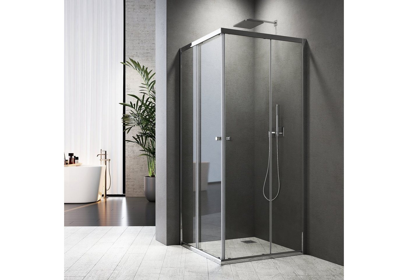 Boromal Eckdusche 80x80 90x90 Duschkabine H:185cm Eckeinstieg mit schiebetür, BxT: 80x80 cm, 5mm ESG, Duschabtrennung für Dusche, 90x75, 75x75cm, großzügigen Einstiegsbereich, Links und Recht montierbar von Boromal