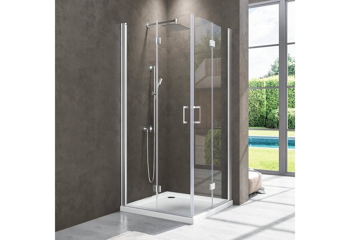 Boromal Eckdusche Duschkabine Eckeinstieg Dusche Falttür Duschwand, BxT: 80x80 cm, Sicherheitsglas, Hochwertiger glatter Aluminiumrahmen, Nano ESG Glas Dusche 195H Duschabtrennung von Boromal