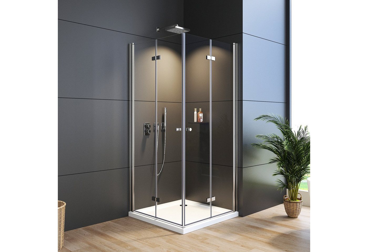 Boromal Eckdusche Duschkabine Falttür Glas Eckeinstieg Duschwand Drehtür 195/185H, BxT: 90x90 cm, Dusche Duschabtrennung von Boromal