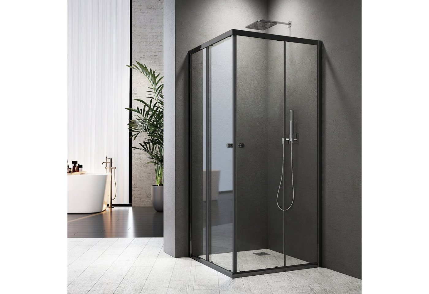 Boromal Eckdusche Duschkabine Schwarz 90x90 75x75 90x75 H:185 Eckeinstieg mit schiebetür, BxT: 80x80 cm, 5mm ESG, Duschwand Duschtür für Dusche, 100x100, 100x90cm, Aluminiumrahmen, Aluminiumprofile, Magnetdichtleisten von Boromal