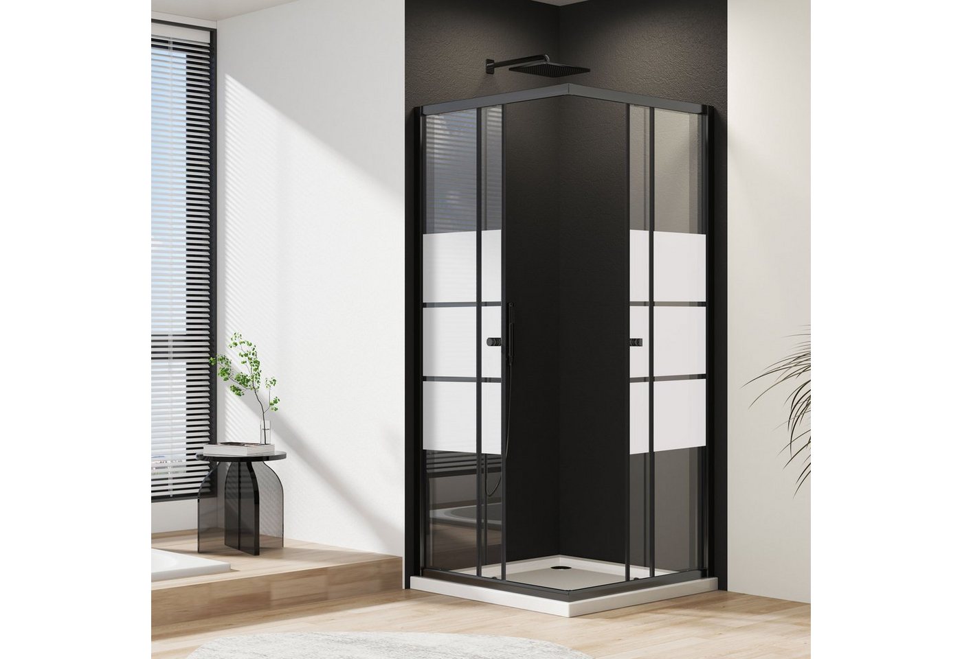 Boromal Eckdusche Duschkabine Schwarz 75x90 Schiebetür Eckeinstieg Duschwand Glas 185H, BxT: 75x90 cm von Boromal