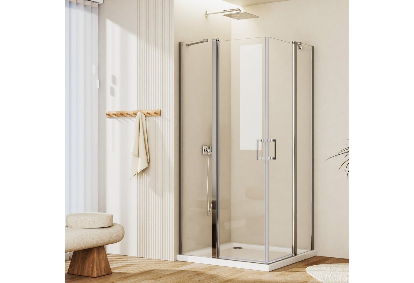 Boromal Eckdusche Eckeinstieg Duschkabine 75-120 cm Schwingtür Duschtür Dusche 185H, BxT: 75x75 cm, 6 mm dicke ESG NANO Glas von Boromal