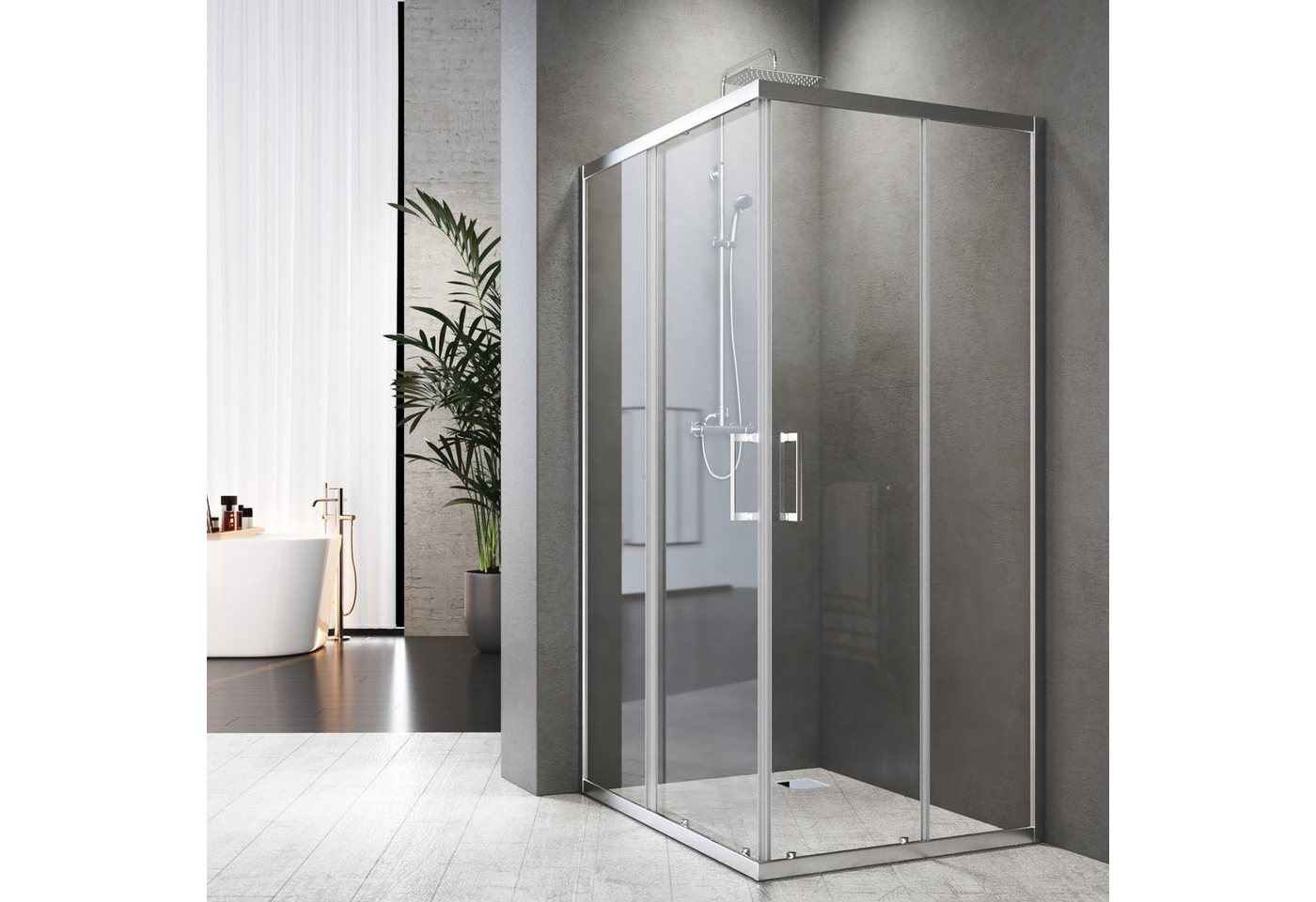 Boromal Eckdusche Schiebetür Glas Weiß Duschkabine Schwarz 90x90 75x90 90x75 80x80 H:185, BxT: 90x75 cm, 5mm Sicherheitsglas, 16 Türrollen, Easy Clean Funktion, Aluprofile, Alurahmen, Magnetdichtleisten, Rechts-und Links montierbar von Boromal