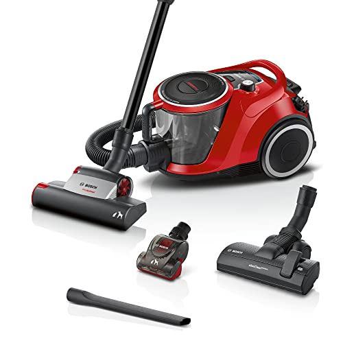 Bosch Staubsauger beutellos Serie 6 BGC41PET, Bodenstaubsauger, ideal für Tierhaare und Allergiker, Hygiene-Filter, für Parkett, Teppich, Fliesen, Turbo-Düse, leise, 700 W, rot von Bosch Hausgeräte