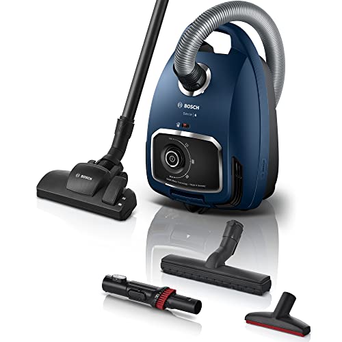 Bosch Staubsauger mit Beutel Serie 6 BGL6XSIL3, Bodenstaubsauger, ideal für Allergiker, Hygiene-Filter, Parkett, Teppich, Fliesen, XXL-Polsterdüse, extra leise (69 dB), langes Kabel, 600 W, blau von Bosch Hausgeräte