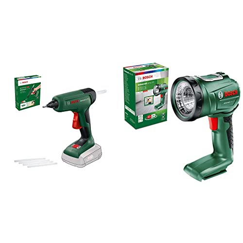 Bosch Akku-Klebepistole AdvancedGlue 18V – Testnote: sehr gut (Magazin: selbst ist der Mann) & Akku Lampe UniversalLamp 18 (ohne Akku, 18 Volt System, im Karton) Grün, Schwarz von Bosch Home and Garden