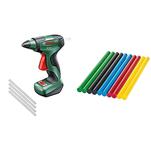 Bosch Akku Klebepistole PKP 3,6 LI (Micro-USB Ladegerät, 4 x Klebesticks Ultra Power (3,6 V)) & Klebesticks Color (10 Stück, Ø 7 mm) von Bosch Home and Garden