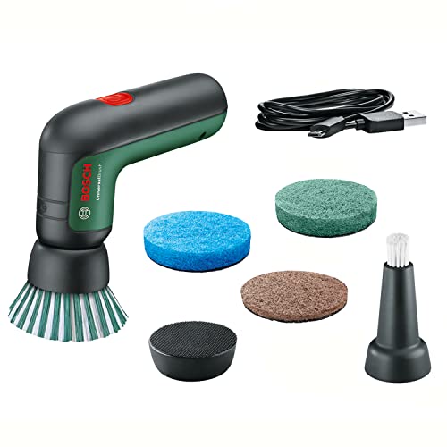 Bosch Home and Garden Akku Reinigungsbürste UniversalBrush Set inkl. 3X Bosch Küchenpad (integrierter 3,6-V-Akku, 1 Micro-USB-Kabel und 4 Reinigungsaufsätze enthalten, im Karton) von Bosch Home and Garden