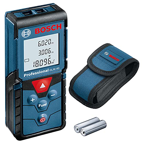 Bosch Professional Laser Entfernungsmesser GLM 40 (Flächen-/Volumenberechnung, max. Messbereich: 40 m, 2x 1,5-V Batterien, Schutztasche) von Bosch Professional