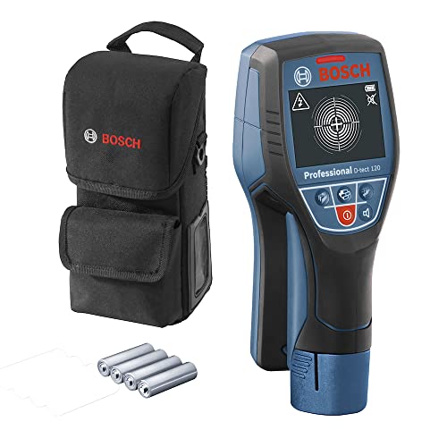 Bosch Professional Ortungsgerät D-tect 120 (4 x AA Batterien, max. Ortungstiefe für Kunststoffrohre/Holzunterkonstruktion/spannungsführende Leitungen/Eisenmetalle: 60/38/60/120/120 mm, Schutztasche) von Bosch Professional
