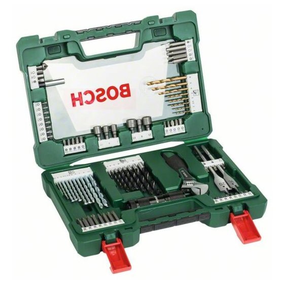 Bosch - V-Line Box, Bohrer- und Bit-Set, 83-teilig, LED-Taschenlampe, Rollgabelschlüssel (2607017309) von Bosch