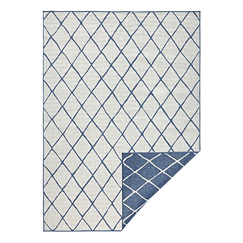 NORTHRUGS In- und Outdoor Teppich Malaga 80x250cm - Wendeteppich Wetterfest Modernes Geometrisches Muster Läufer für Balkon Terrasse Garten Wintergarten Wohnzimmerteppich Wasserfest in Blau Creme von NORTHRUGS