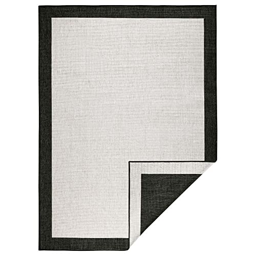 NORTHRUGS In- und Outdoor Teppich Panama 160x230cm - Wendeteppich Wetterfest Modernes Uni Design mit Bordüre Läufer für Balkon Terrasse Garten Wintergarten Wohnzimmerteppich Wasserfest, Schwarz Creme von NORTHRUGS