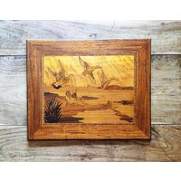 Antikes Inlay Holz Kunst Von Wd Henke Original Art Vintage Texas Wildlife von BoutiqueArtTreasures