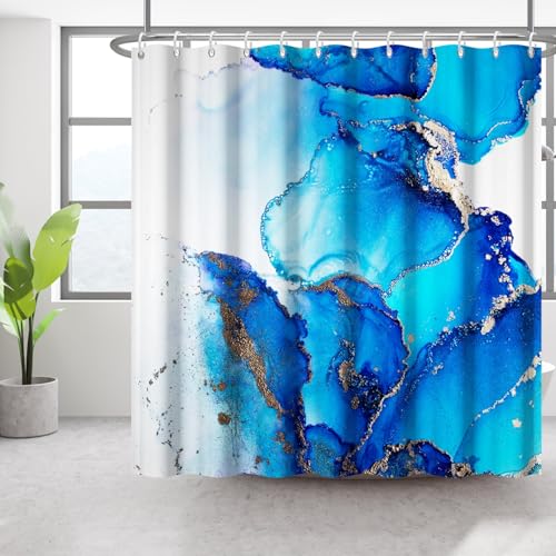 Bovlleetd 152x183cm Blauer Marmor Duschvorhang Küste Strand Bad Vorhang Blau Badezimmer Vorhang Wasserdicht Badewanne Vorhang Waschbar Dusche Vorhänge mit Haken von Bovlleetd