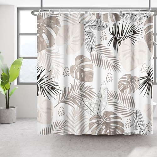 Bovlleetd 152x183cm Bohemian Badezimmer Vorhang Wasserdicht Abstrakte Kunst Duschvorhang Mid-Century Tropical Plant Duschvorhänge Waschbar Badewanne Dekorative Vorhang mit Haken von Bovlleetd