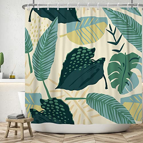 Bovlleetd 180x180cm Abstrakte Pflanze Bad Vorhang Wasserdicht Boho Botanische Dusche Vorhang Mid-Century Tropical Plant Dusche Vorhänge Waschbar Badewanne Vorhang mit Haken von Bovlleetd