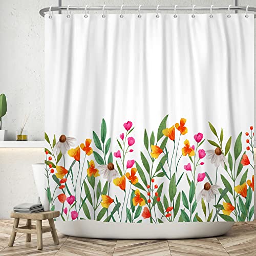 Bovlleetd 180x180cm Blume Duschvorhang Pflanze Floral Bad Vorhang Einfach Elegant Badezimmer Dekorativ Vorhang Wasserdicht Badewanne Vorhang Frühling Szene Duschvorhänge mit Haken von Bovlleetd