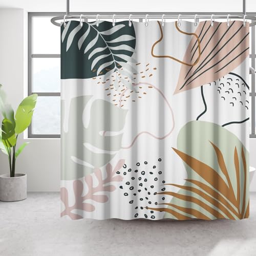 Bovlleetd 180x200cm Abstrakte Pflanze Duschvorhang Boho Tropische Pflanze Badezimmer Vorhang Mid-Century Art Duschvorhänge Wasserdicht Bad Vorhang Schildkröte Monstera Blatt Palm Leaf Bad Vorhang von Bovlleetd