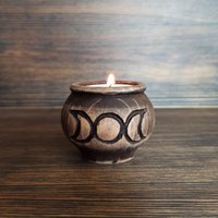 Kerzenständer Tablett Teelicht Сauldron Holz Dreifachmond Wiccan Dekor Pagan Hexe Altar von BozhenaToys