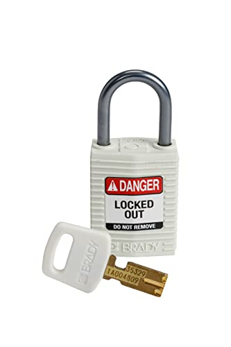 Brady (CPT-WHT-25AL-KD) SafeKey Nylon Lockout-Vorhängeschloss - kompakt Mit Aluminium Bügel 25.00 mm Weiß KD - Verschiedenschließende Schlösser 1 Stück von Brady