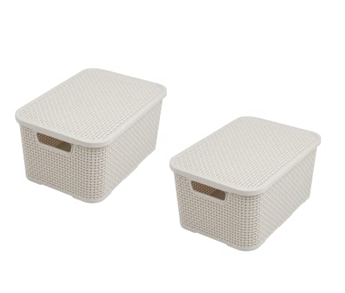 BranQ - Home essential Korb in Rattan Design 2er Set Grösse S 7l, Kunststoff PP, Creme, 7 l von BranQ Home essential