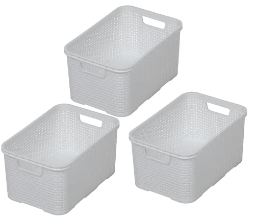 BranQ - Home essential Korb in Rattan Design 3er Set Grösse M 10 l, BPA-frei Kunststoff PP, Weiß, 28,8x19,7x16,2 cm, 3 Stk. von BranQ Home essential