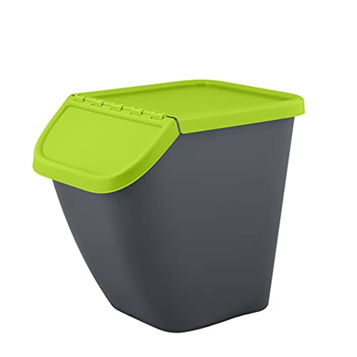 BranQ Home essential – Mülltrennungssystem Pelikan zur Mülltrennung, Mülleimer 23 Ltr. mit abschließbarem Deckel, Kunststoff (PP) BPA-frei, Antrazit mit farbigem Deckel: Glas von BranQ Home essential